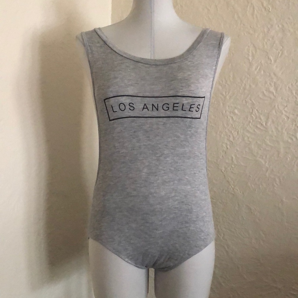 PacSun L A Hearts Gray Black Los Angeles Open Sides Bodysuit